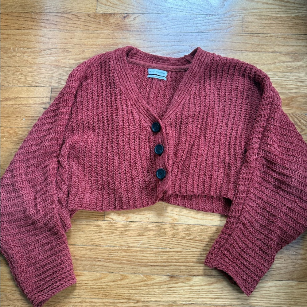 Urban Outfitters Red Ribbed Knit Cardigan